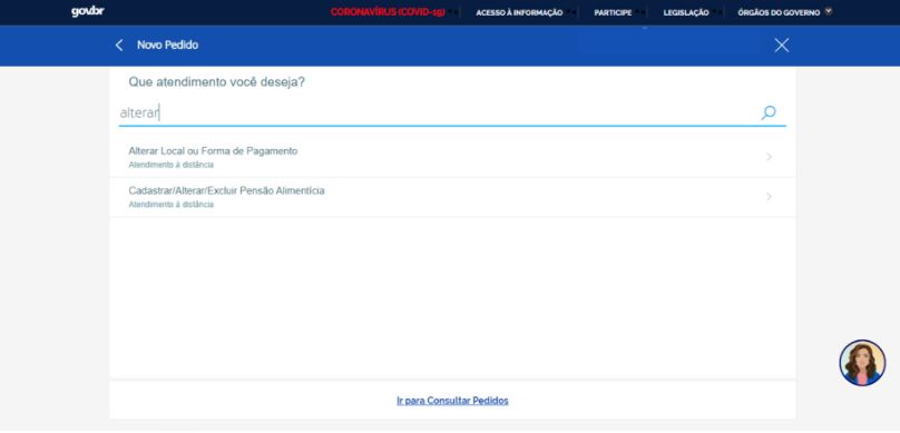 Imagem do portal INSS com local para alterar os dados bancarios